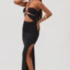 Rochie lungă până la podea cu decupaje și gât halter Oceane, negru