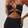 Rochie lungă până la podea cu decupaje și gât halter Oceane, negru