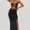 Rochie lungă până la podea cu decupaje și gât halter Oceane, negru
