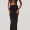 Rochie lungă până la podea cu decupaje și gât halter Oceane, negru