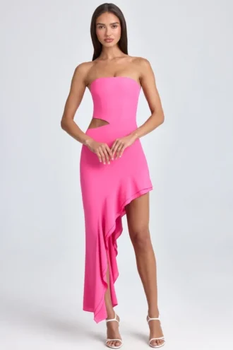 Rochie maxi Acelynn cu decupaje și volane, în stil bandeau, în roz Lollipop Rochie maxi Acelynn cu decupaje și volane, în stil bandeau, în roz Lollipop