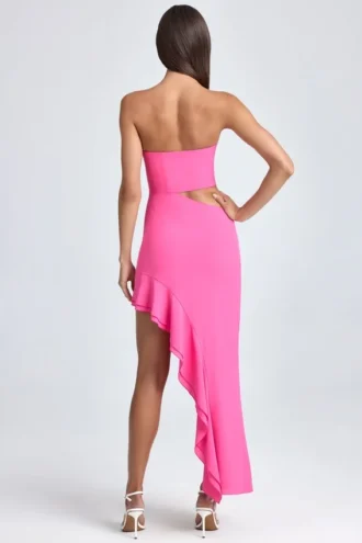 Rochie maxi Acelynn cu decupaje și volane, în stil bandeau, în roz Lollipop Rochie maxi Acelynn cu decupaje și volane, în stil bandeau, în roz Lollipop