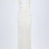 Rochie maxi albă cu spate decupat și ornamente Lanai