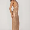Rochie maxi Alyssia cu ornamente, în culoarea auriu
