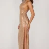 Rochie maxi Alyssia cu ornamente, în culoarea auriu