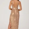 Rochie maxi Alyssia cu ornamente, în culoarea auriu