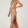 Rochie maxi Alyssia cu ornamente, în culoarea auriu