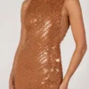 Rochie maxi Alyssia cu ornamente, în culoarea bronz