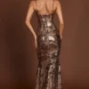 Rochie maxi Antea cu guler drept și ornamente, în folie aurie neagră Rochie maxi Antea cu guler drept și ornamente, în folie aurie neagră