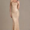 Rochie maxi Ariette Premium cu spate decupat, în culoarea auriu