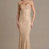 Rochie maxi Ariette Premium cu spate decupat, în culoarea auriu