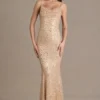 Rochie maxi Ariette Premium cu spate decupat, în culoarea auriu