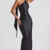 Rochie maxi asimetrică cu detaliu eșarfă Sheril, negru Rochie maxi asimetrică cu detaliu eșarfă Sheril, negru