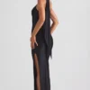 Rochie maxi asimetrică cu detaliu eșarfă Sheril, negru Rochie maxi asimetrică cu detaliu eșarfă Sheril, negru