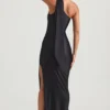 Rochie maxi asimetrică cu detaliu eșarfă Sheril, negru Rochie maxi asimetrică cu detaliu eșarfă Sheril, negru