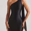 Rochie maxi asimetrică cu detaliu eșarfă Sheril, negru Rochie maxi asimetrică cu detaliu eșarfă Sheril, negru