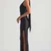 Rochie maxi asimetrică cu detaliu eșarfă Sheril, negru Rochie maxi asimetrică cu detaliu eșarfă Sheril, negru