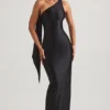 Rochie maxi asimetrică cu detaliu eșarfă Sheril, negru Rochie maxi asimetrică cu detaliu eșarfă Sheril, negru