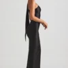 Rochie maxi asimetrică cu detaliu eșarfă Sheril, negru Rochie maxi asimetrică cu detaliu eșarfă Sheril, negru