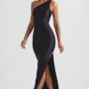 Rochie maxi asimetrică cu detaliu eșarfă Sheril, negru Rochie maxi asimetrică cu detaliu eșarfă Sheril, negru
