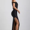 Rochie maxi asimetrică cu un umăr, cu volane, Akeeva, negru Rochie maxi asimetrică cu un umăr, cu volane, Akeeva, negru