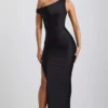 Rochie maxi asimetrică cu un umăr, cu volane, Akeeva, negru Rochie maxi asimetrică cu un umăr, cu volane, Akeeva, negru