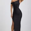 Rochie maxi asimetrică cu un umăr, cu volane, Akeeva, negru Rochie maxi asimetrică cu un umăr, cu volane, Akeeva, negru