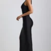 Rochie maxi asimetrică cu un umăr, cu volane, Akeeva, negru Rochie maxi asimetrică cu un umăr, cu volane, Akeeva, negru
