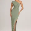 Rochie maxi asimetrică cu volane Maude din modal, în culoarea verde salvie Rochie maxi asimetrică cu volane Maude din modal, în culoarea verde salvie