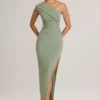 Rochie maxi asimetrică cu volane Maude din modal, în culoarea verde salvie Rochie maxi asimetrică cu volane Maude din modal, în culoarea verde salvie