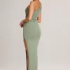 Rochie maxi asimetrică cu volane Maude din modal, în culoarea verde salvie Rochie maxi asimetrică cu volane Maude din modal, în culoarea verde salvie