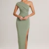Rochie maxi asimetrică cu volane Maude din modal, în culoarea verde salvie Rochie maxi asimetrică cu volane Maude din modal, în culoarea verde salvie