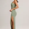 Rochie maxi asimetrică cu volane Maude din modal, în culoarea verde salvie Rochie maxi asimetrică cu volane Maude din modal, în culoarea verde salvie