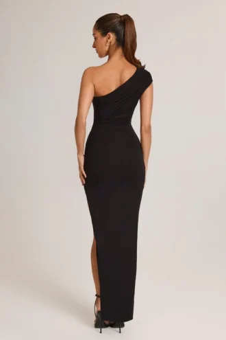 Rochie maxi asimetrică cu volane Maude din modal, negru Rochie maxi asimetrică cu volane Maude din modal, negru