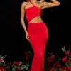Rochie maxi asimetrică din jersey Kalina în roșu stacojiu Rochie maxi asimetrică din jersey Kalina în roșu stacojiu