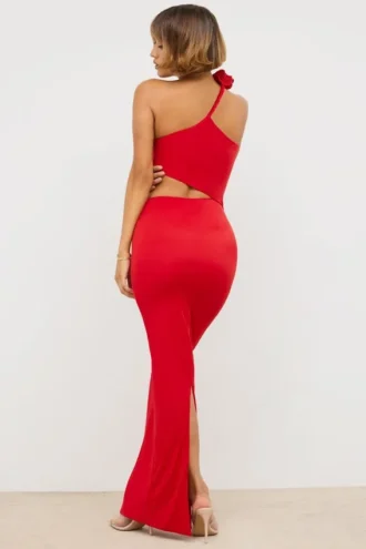 Rochie maxi asimetrică din jersey Kalina  în roșu stacojiu