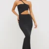Rochie maxi asimetrică din jersey Kalina, negru
