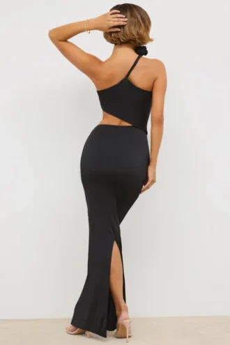 Rochie maxi asimetrică din jersey Kalina, negru