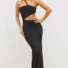 Rochie maxi asimetrică din jersey Kalina, negru