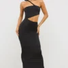 Rochie maxi asimetrică din jersey Kalina, negru