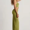 Rochie maxi asimetrică din jersey texturat Imara, verde măslin