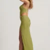 Rochie maxi asimetrică din jersey texturat Imara, verde măslin