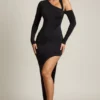 Rochie Maxi asimetrică drapată Blythe, negru Rochie Maxi asimetrică drapată Blythe, negru