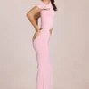 Rochie Maxi asimetrică drapată Calisse în roz floare