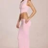 Rochie Maxi asimetrică drapată Calisse în roz floare