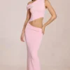 Rochie Maxi asimetrică drapată Calisse în roz floare