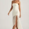 Rochie maxi asimetrică fără bretele, cu coadă de pește, Melina, în culoarea Ivory Rochie maxi asimetrică fără bretele, cu coadă de pește, Melina, în culoarea Ivory