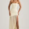 Rochie maxi asimetrică fără bretele, cu coadă de pește, Melina, în culoarea Ivory Rochie maxi asimetrică fără bretele, cu coadă de pește, Melina, în culoarea Ivory