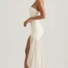 Rochie maxi asimetrică fără bretele, cu coadă de pește, Melina, în culoarea Ivory Rochie maxi asimetrică fără bretele, cu coadă de pește, Melina, în culoarea Ivory