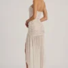 Rochie maxi asimetrică Kerra, semi-transparentă, cu ornamente, în culoarea albă